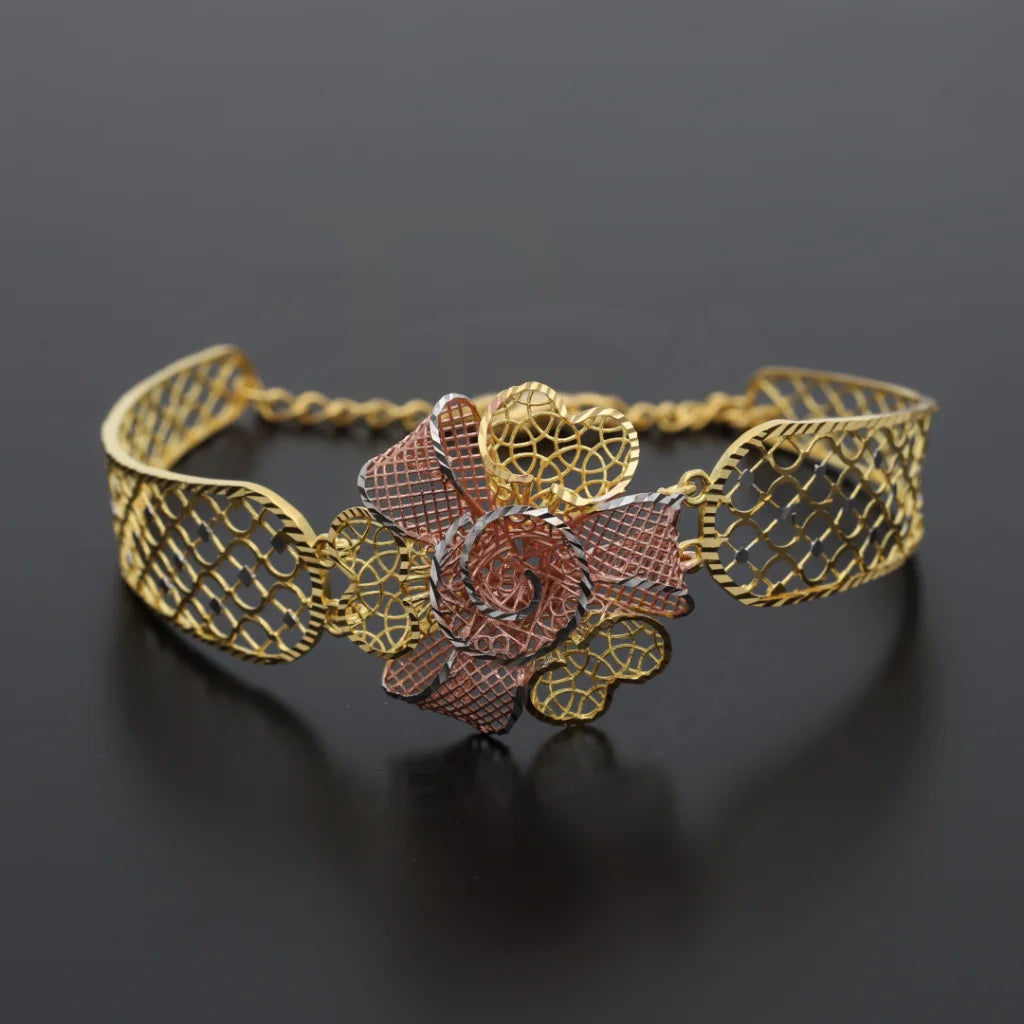 Gold Two Tone Flower Shaped Bracelet 21Kt - Fkjbrl21Km8054 Bracelets