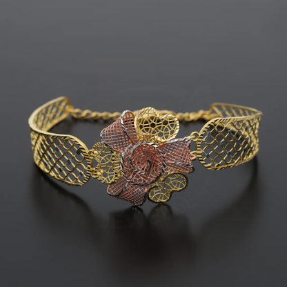 Gold Two Tone Flower Shaped Bracelet 21Kt - Fkjbrl21Km8054 Bracelets