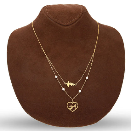 Gold Ummi Heart And Heartbeat Necklace 21Kt - Fkjnkl21Km5399 Necklaces