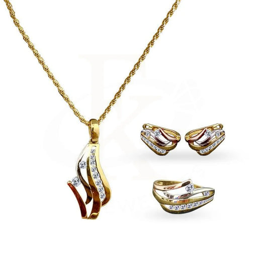 Gold Zircon Pendant Set (Necklace Earrings And Ring) 18Kt - Fkjnklst1759 Sets