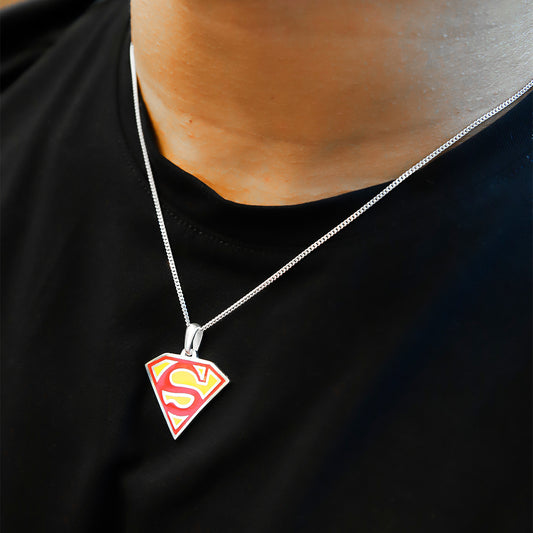 Sterling Silver 925 Chain With Superman Pendant Men's Necklace - FKJNKLSL9651