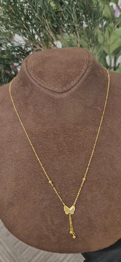 Gold Butterfly Lariat Necklace 21KT - FKJNKL21KM11417