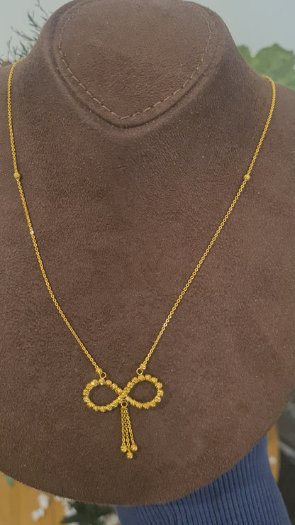 Gold Infinity Bow Necklace 21KT - FKJNKL21KM10920