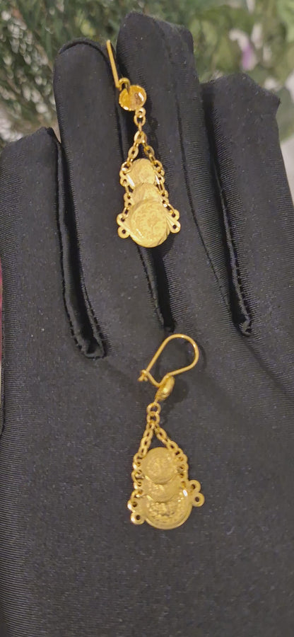 Gold Coin Cascade Drop Earrings 21KT - FKJERN21KM11423