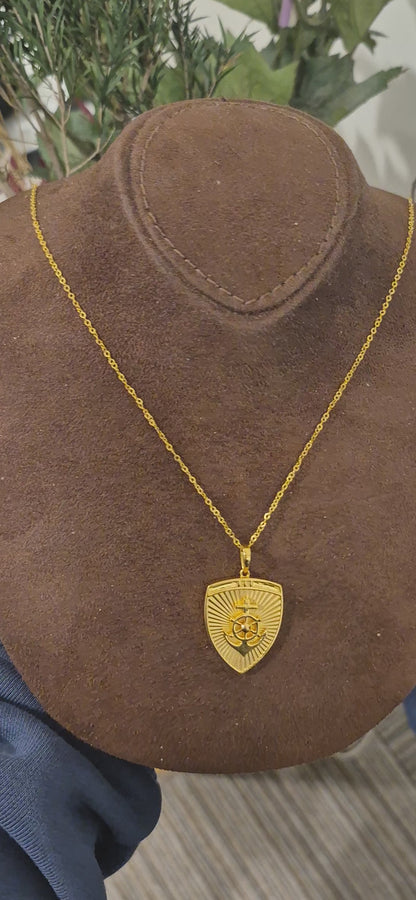 Gold Anchor Shield Necklace 21KT - FKJNKL21KM11331