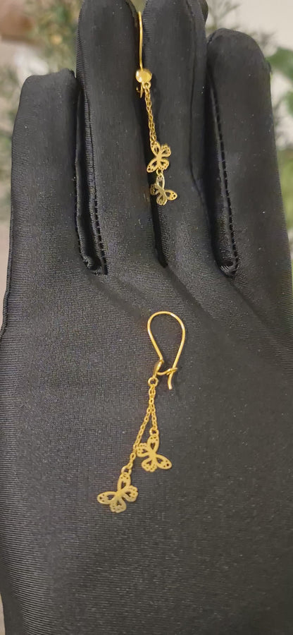 Gold Twin Butterfly Earrings 21KT - FKJERN21KM11529