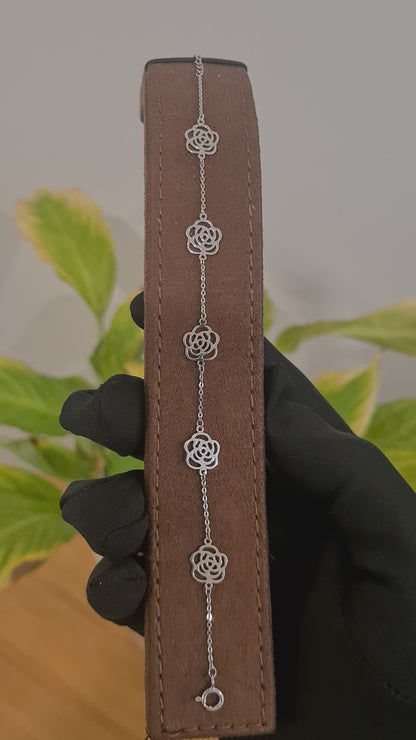 Sterling Silver 925 Flower Charm Bracelet - FKJBRLSL10554