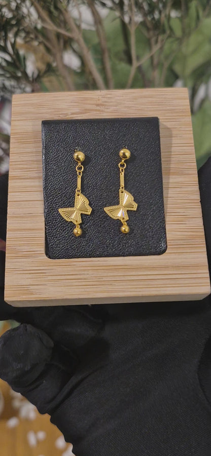 Gold Butterfly Dangle Earrings 21KT - FKJERN21KM11425