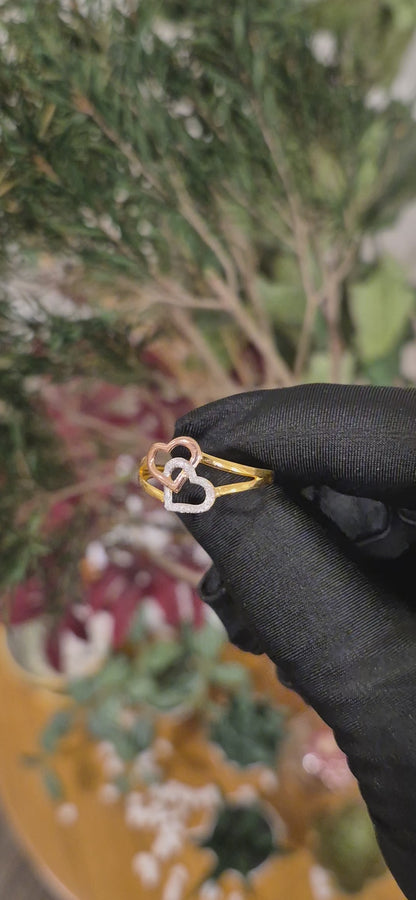Gold Twin Heart Ring 21KT - FKJRN21KM11139