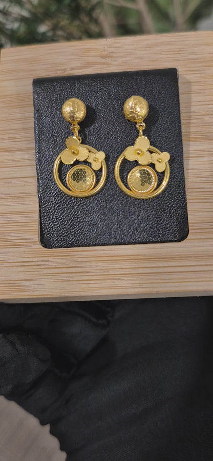 Gold Floral Circle Earrings 21KT - FKJERN21KM11513