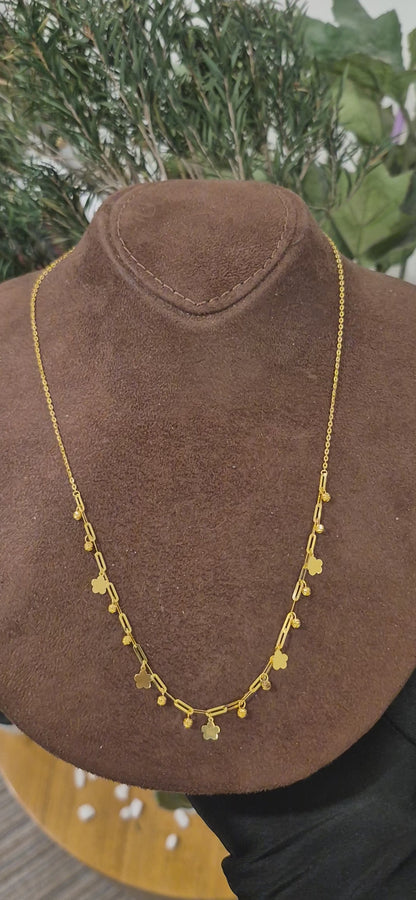 Gold Clover Drop Necklace 21KT - FKJNKL21KM11415