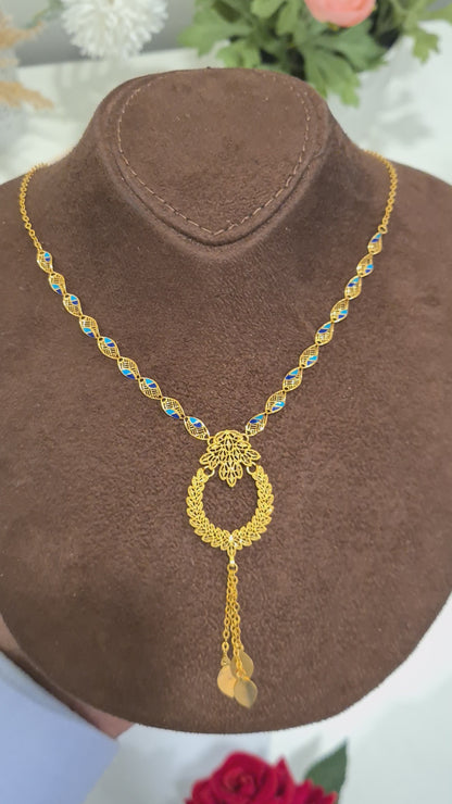 Gold Link Leaf Drop Necklace 21KT - FKJNKL21KM10345