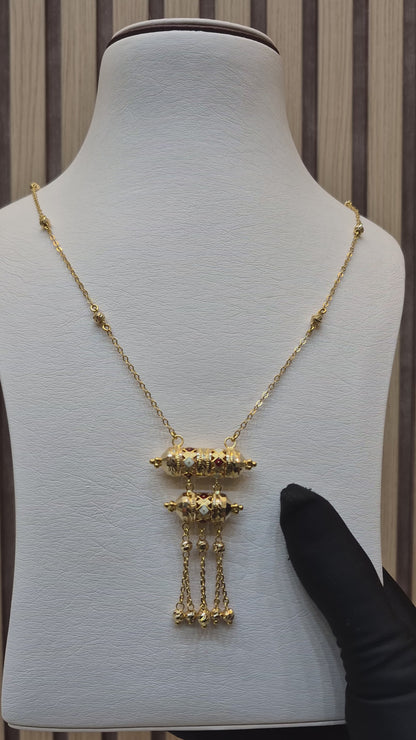 Gold Majestic Cylindrical Drape Necklace 21KT - FKJNKL21KM10374