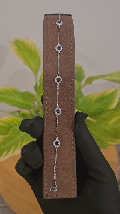 Sterling Silver 925 Round Blue Stone Bracelet - FKJBRLSL10561