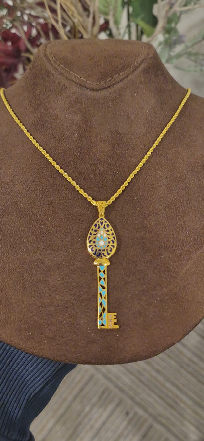 Gold Enamel Key Necklace 21KT - FKJNKL21KM11455