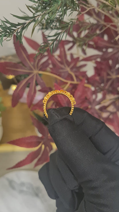 Gold Ruby Studded Flower Ring 21KT - FKJRN21KM10481