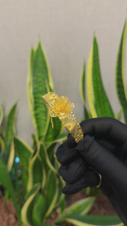 Gold Flower Shaped Bangle Set (Bangle and Ring) 21KT - FKJSET21KM10109