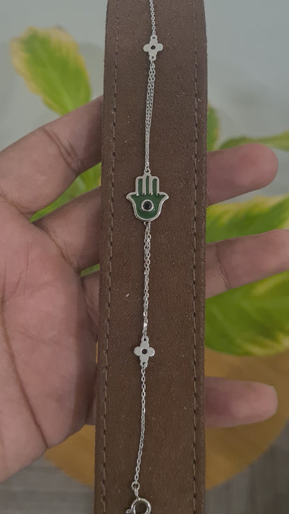 Sterling Silver 925 Hamsa Charm Bracelet - FKJBRLSL10576