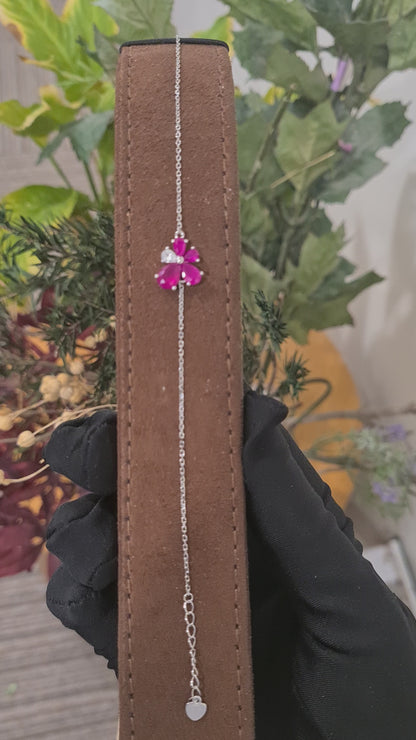 Sterling Silver 925 Red Floral Bracelet - FKJBRLSL10675