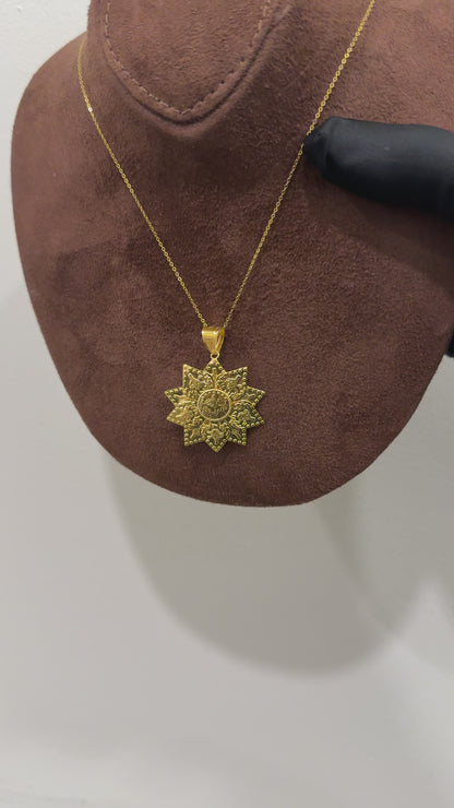 Gold Necklace (Chain with Sunflower Shaped Pendant) 21KT - FKJNKL21KM10194