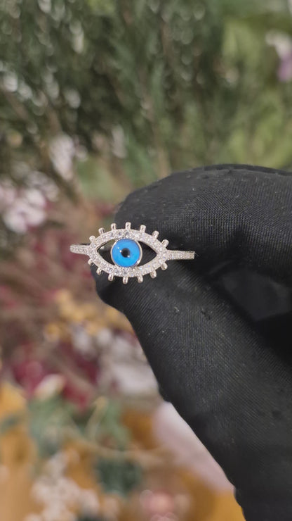 Sterling Silver 925 Sparkle Evil Eye Ring - FKJRNSL11038