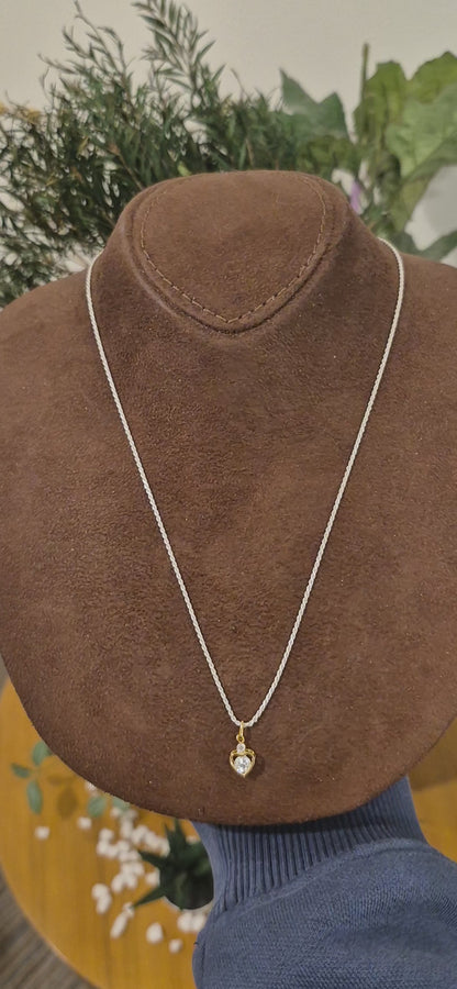 Sterling Silver 925 Two Tone Heart Necklace (Chain with Pendant) - FKJNKLSL11099