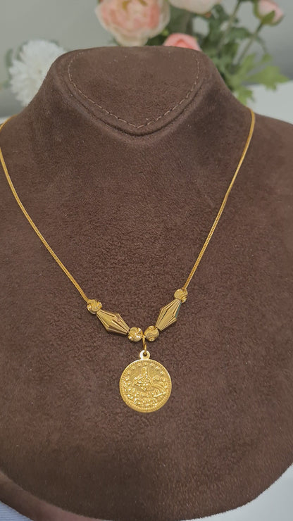 Gold Round Lira Drop Necklace 21KT - FKJNKL21KM10355