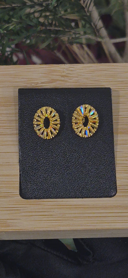 Gold Textured Sunburst Earrings 21KT - FKJERN21KM11462