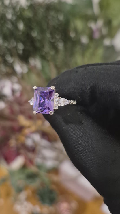 Sterling Silver 925 Purple Center Ring - FKJRNSL11043