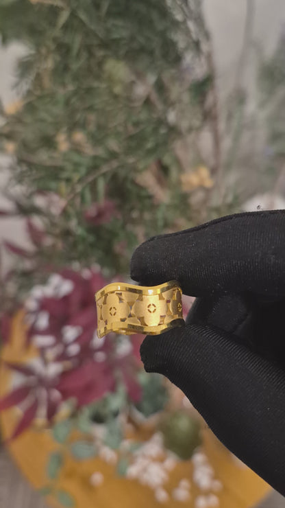 Gold Cutwork Design Ring 21KT - FKJRN21KM11882