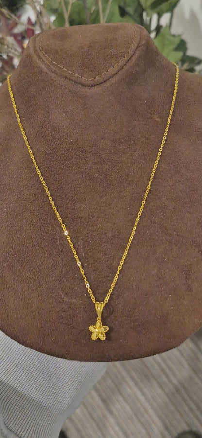 Gold Flower Charm Necklace 21KT - FKJNKL21KM11328