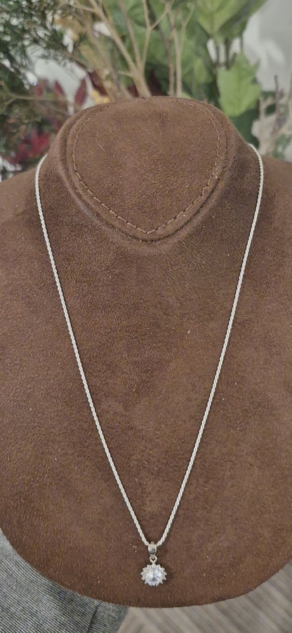 Sterling Silver 925 Round Sparkle Necklace (Chain with Pendant) - FKJNKLSL11122