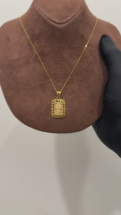 Gold Necklace (Chain with Square Shaped Rose Engraved Pendant) 21KT - FKJNKL21KM10190