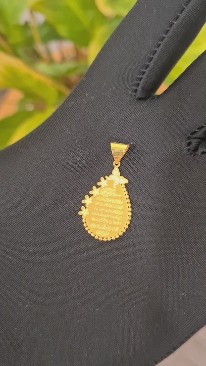 Gold Engraved Teardrop Pendant 21KT - FKJPND21KM10524