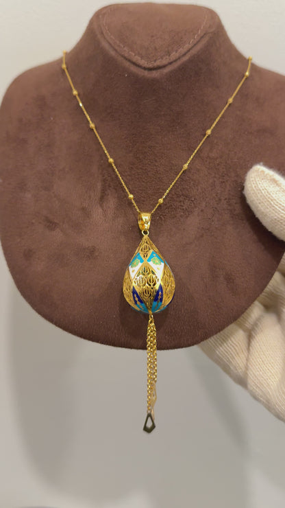 Gold Hollow Pear Drop Necklace (Chain with Pendant) 21KT - FKJNKL21KM10135