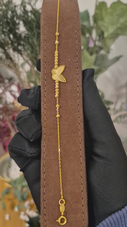 Gold Textured Butterfly Bracelet 21KT - FKJBRL21KM10933