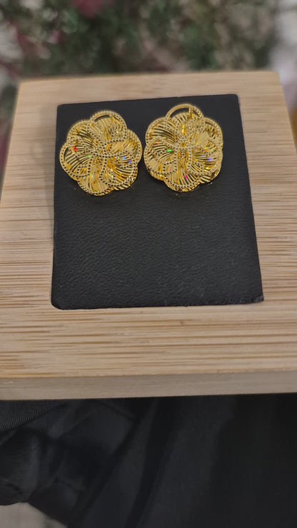 Gold Flower Design Earrings 21KT - FKJERN21KM11843