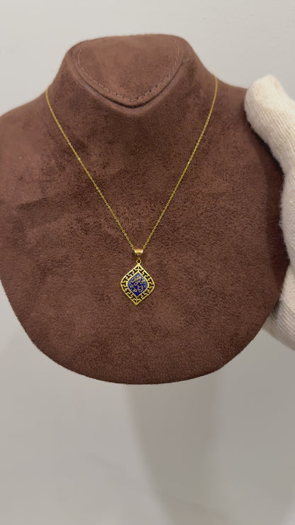 Gold Necklace (Chain with Blue Diamond Shaped Pendant) 21KT - FKJNKL21KM10208
