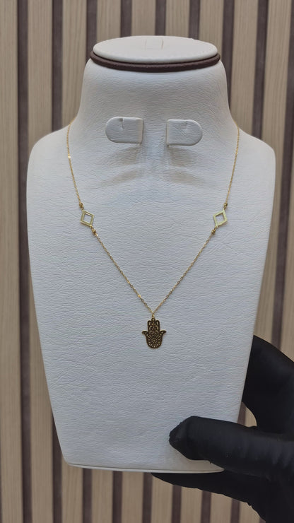 Gold Hamsa Hand with Shaped Necklace 21KT - FKJNKL21KM9565