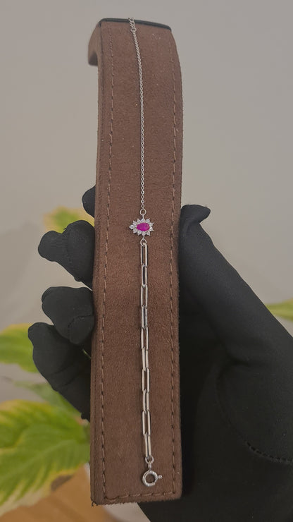 Sterling Silver 925 Pink Interlink Bracelet - FKJBRLSL10549