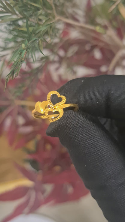 Gold Triple Heart Shaped Ring 21KT - FKJRN21KM10462