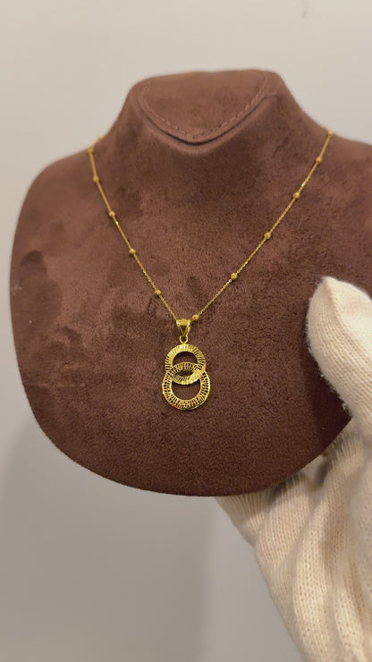 Gold Necklace (Beaded Chain with Interlinked Circle Pendant) 21KT - FKJNKL21KM10159