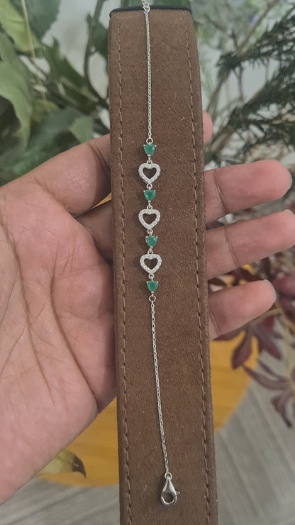Sterling Silver 925 Green Heart Bracelet - FKJBRLSL10621