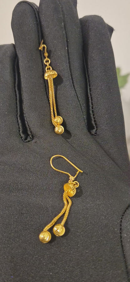 Gold Dual Drop Earrings 21KT - FKJERN21KM11512