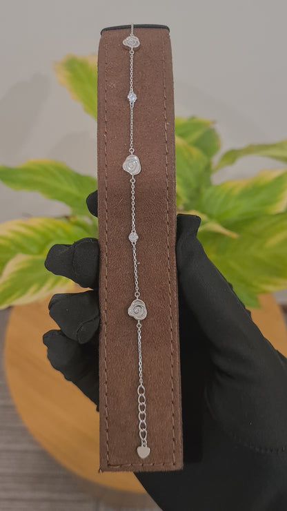 Sterling Silver 925 White Rose Charm Bracelet - FKJBRLSL10565