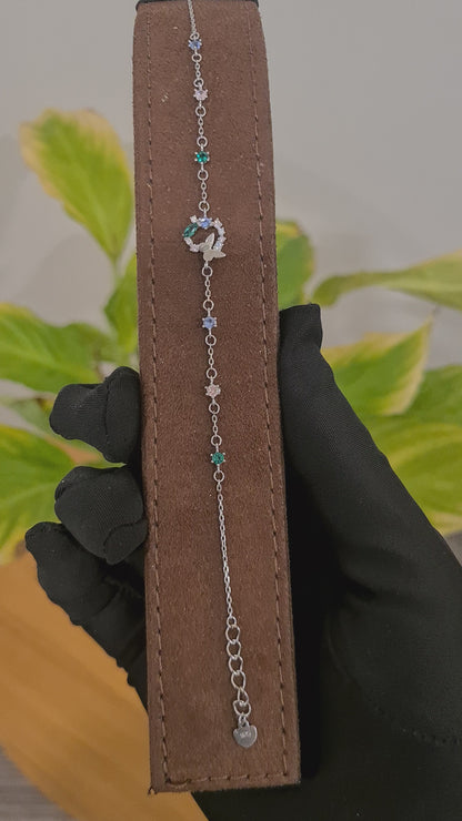 Sterling Silver 925 Delicate Butterfly Charm Bracelet - FKJBRLSL10560