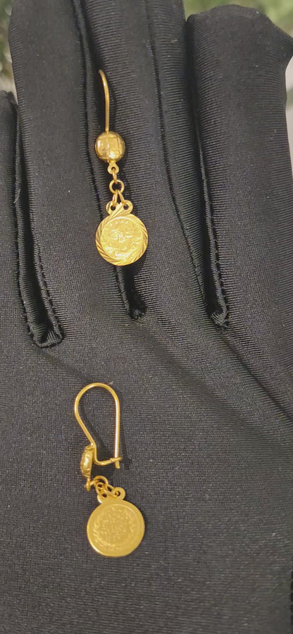 Gold Heritage Coin Earrings 21KT - FKJERN21KM11399