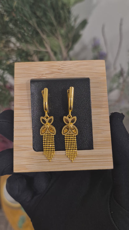 Gold Floral Dangle Earrings 21KT - FKJERN21KM11927
