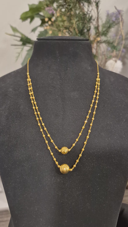 Gold Dual Bead Necklace 21KT - FKJNKL21KM11828