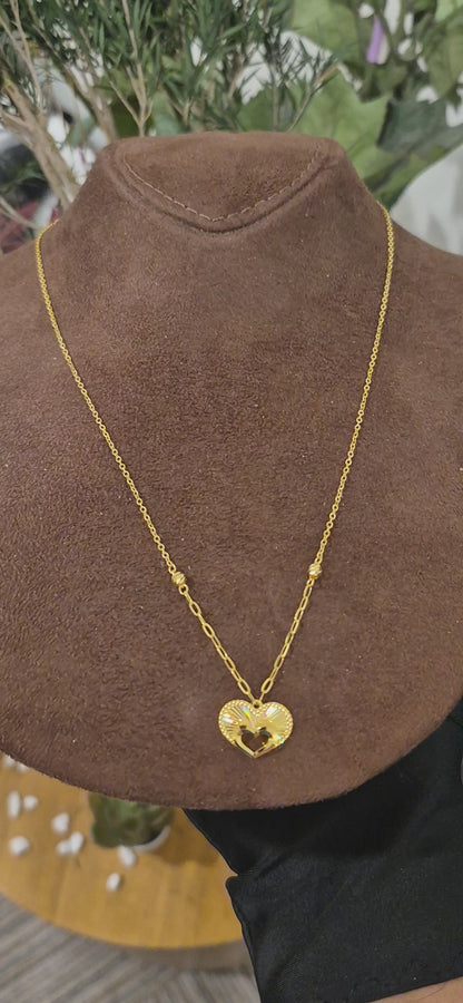 Gold Winged Heart Necklace 21KT - FKJNKL21KM11411